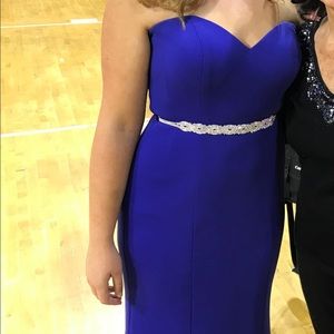 Royal blue prom dress sweetheart neck beaded belt